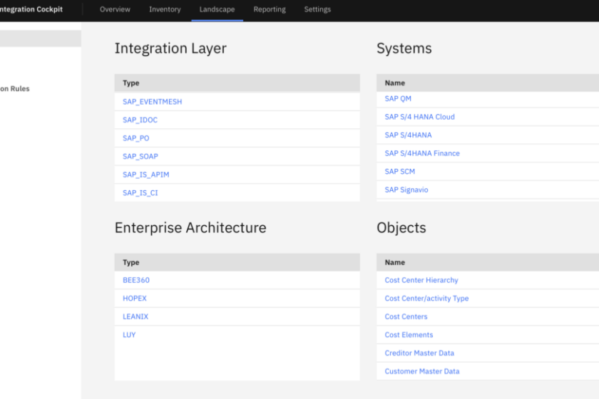 Landscape: Systems & Objects in Integration Cockpit